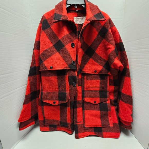 Filson Buffalo Plaid Red Double Mackinaw Cruiser Jacket 100% Virgin Wool USA